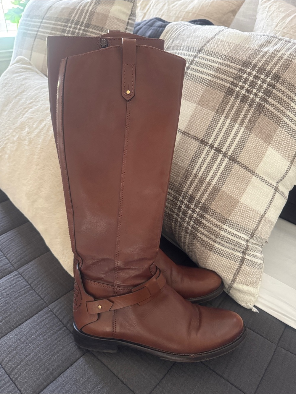 Tory Burch Brown Leather Tall Boots with Logo Heel